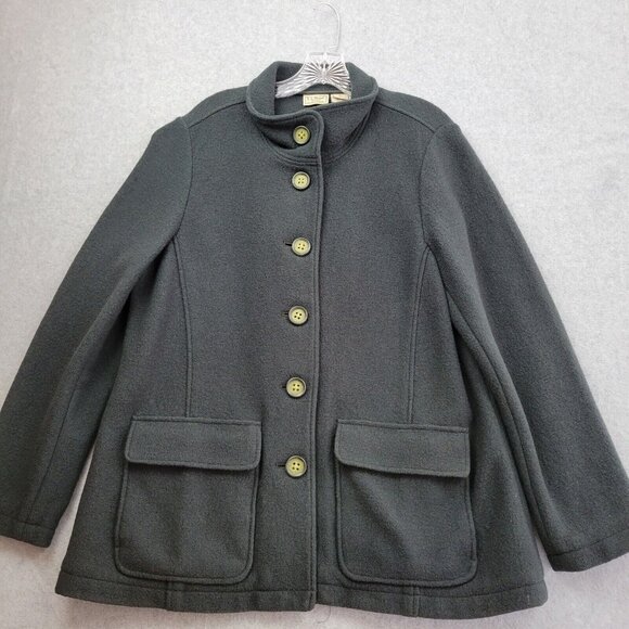 LL Bean Boiled Wool Jacket Size Large Petite Coat Womens Button Front Ti… - Picture 1 of 9